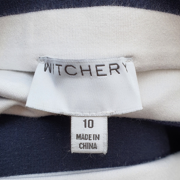 Witchery Navy and White Striped Zip Skirt Sz 10 - Picture 5 of 10